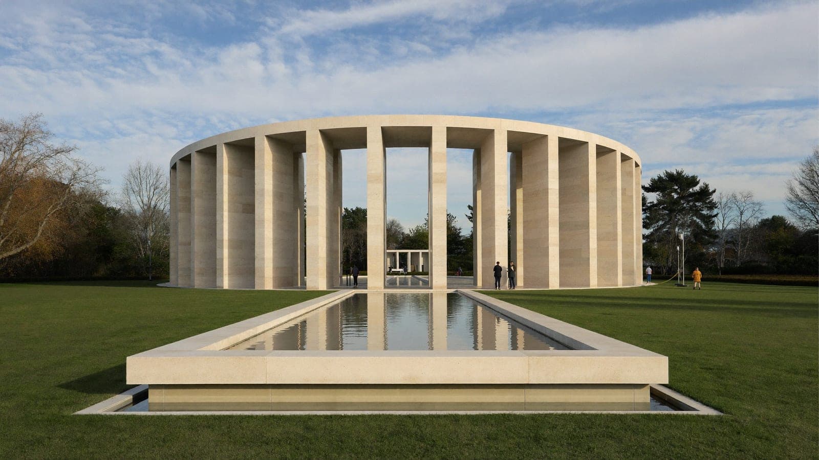Memorial colonnade and reflecting pool at the Normandy American Cemetery, Colleville-sur-Mer