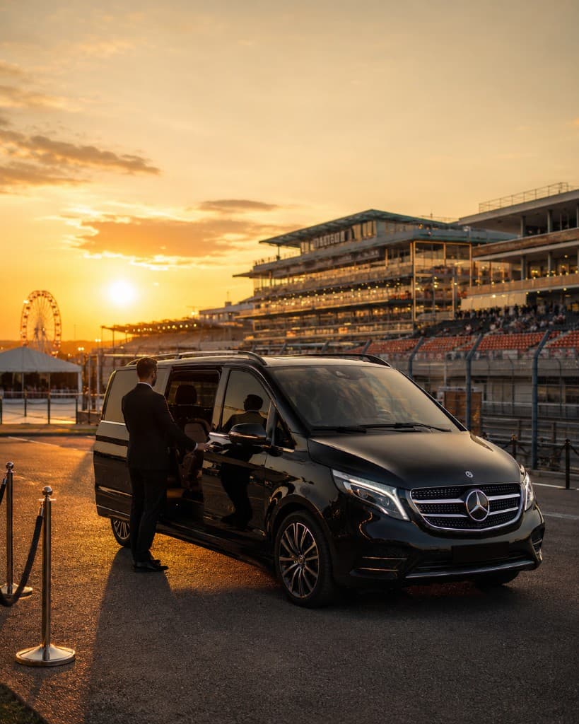 Mercedes V-Class private chauffeur at Circuit des 24 Heures Le Mans 2026 race weekend