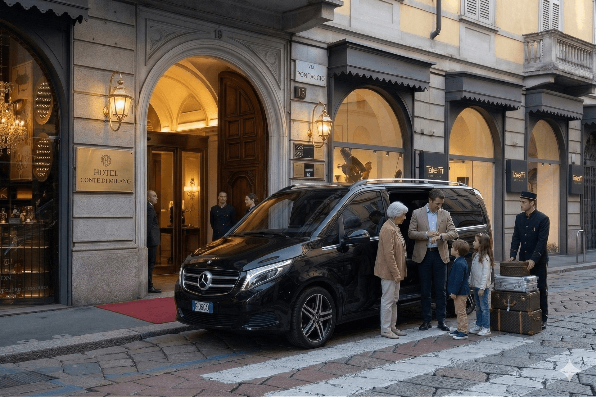 Family with private chauffeur at Mercedes V-Class