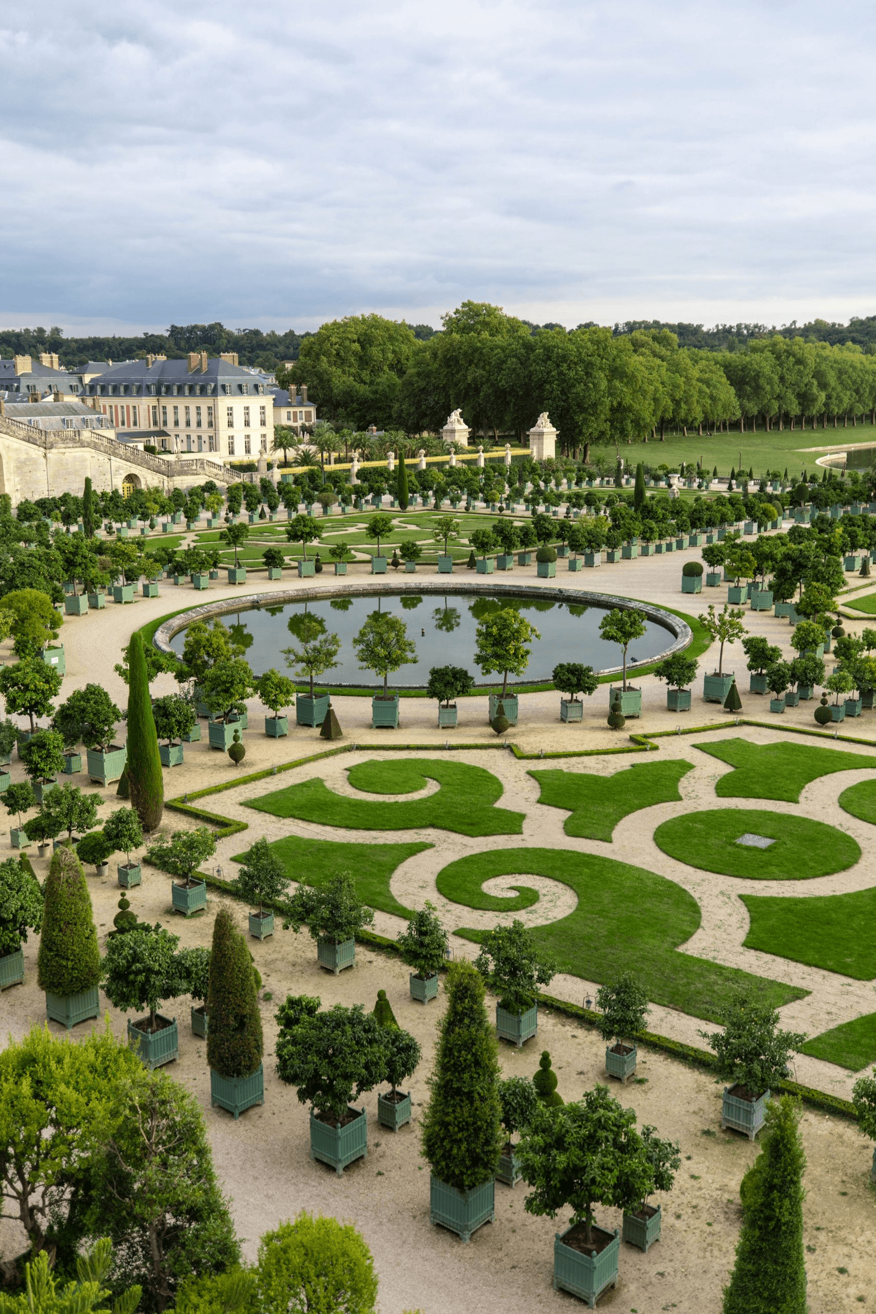 Palace of Versailles gardens aerial view