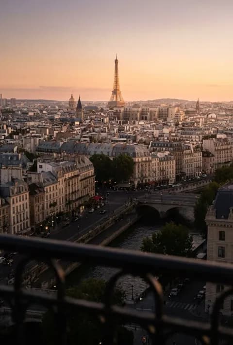 Vue panoramique de Paris au coucher du soleil avec la Tour Eiffel