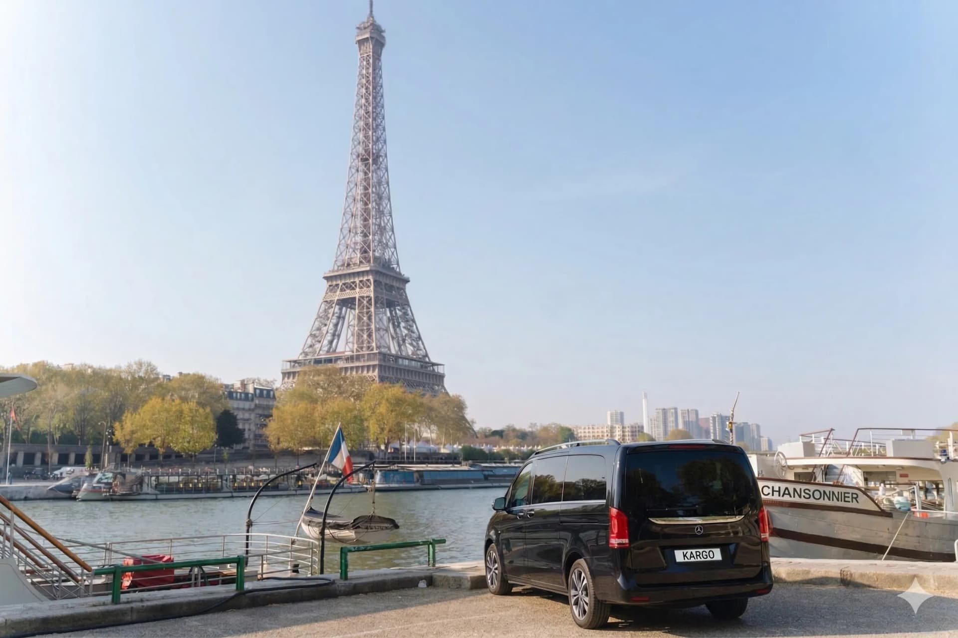 Private chauffeur in front of the Eiffel Tower in Paris
