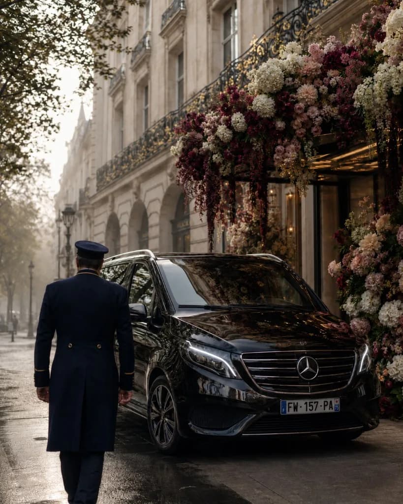 KAR GO Mercedes V-Class private chauffeur transfer to Four Seasons Hotel George V, Avenue George V — Champs-Élysées, Paris