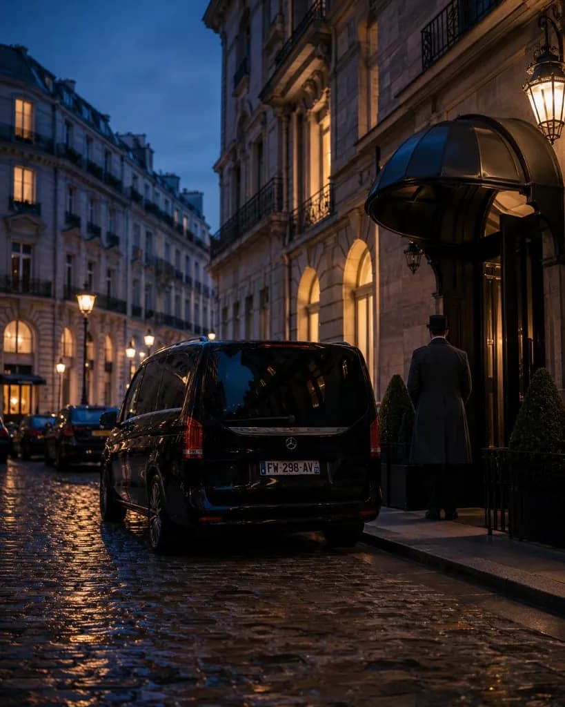 KAR GO Mercedes V-Class private chauffeur transfer to Le Bristol Paris, Rue du Faubourg Saint-Honoré, Paris
