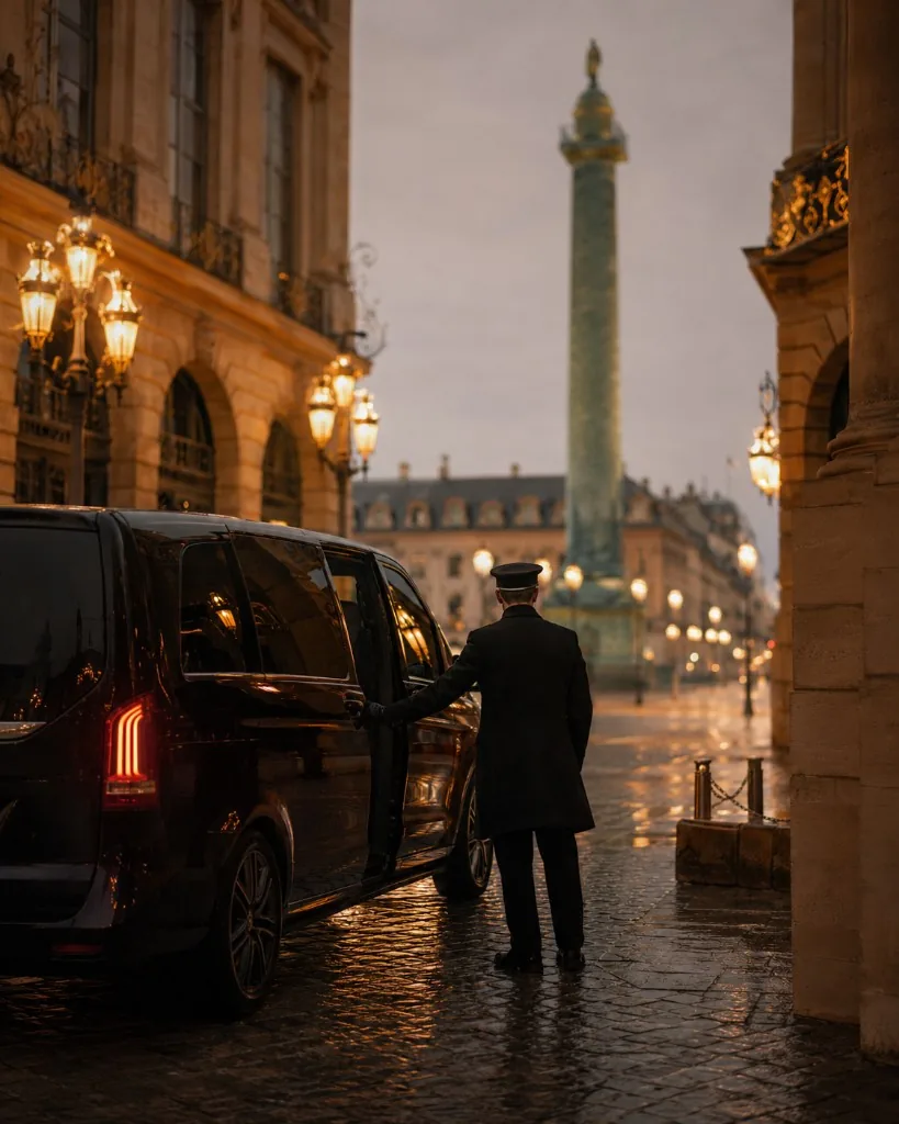 KAR GO Mercedes V-Class private chauffeur transfer to Ritz Paris, Place Vendôme, Paris