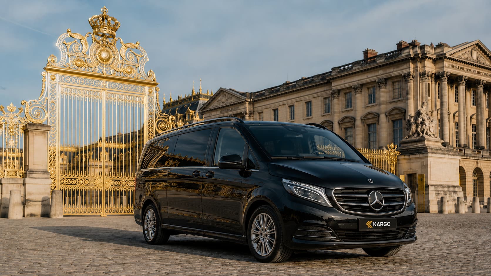 Mercedes V-Class at Palace of Versailles gates