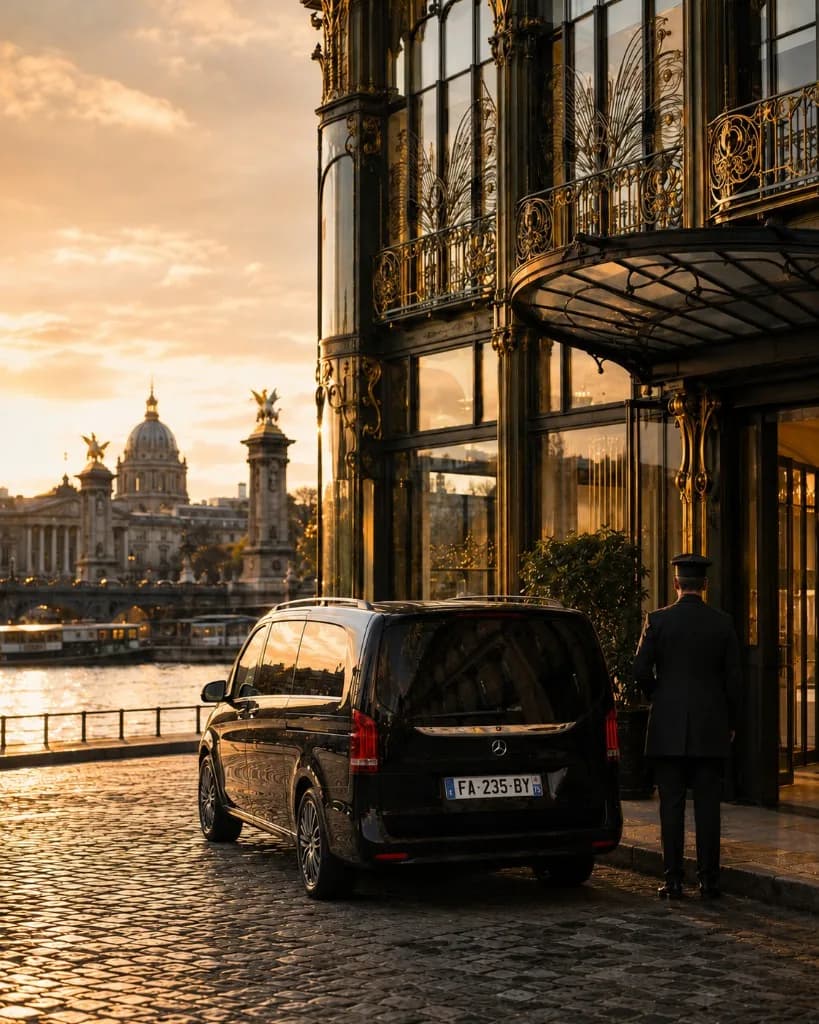 KAR GO Mercedes V-Class private chauffeur transfer to Cheval Blanc Paris, Quai du Louvre — La Samaritaine, Paris