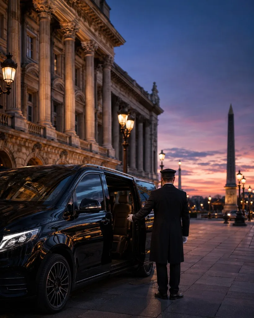 KAR GO Mercedes V-Class private chauffeur transfer to Hôtel de Crillon, Place de la Concorde, Paris
